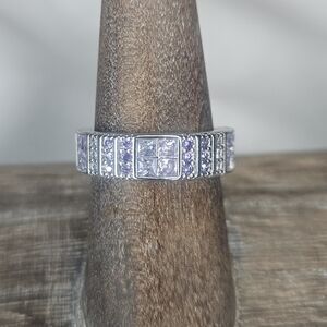 Bomb Party Modern Beauty Lavender CZ Rhodium Plated Wide Band Ring Size 7 NWT